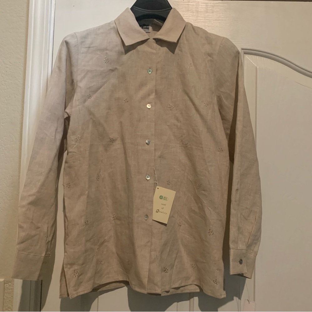 Women’s Edward Irish Linen Embroidered Button-Up Blouse